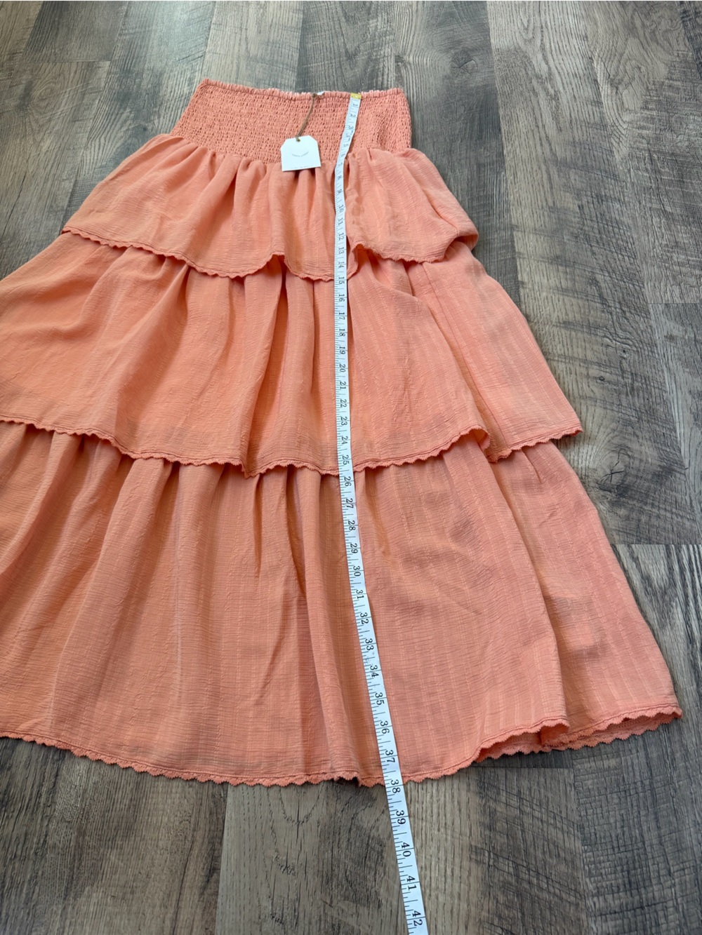 Free The Roses Smocked Ruffle Tiered Maxi Skirt Tangerine NWT Small - Picture 7 of 9